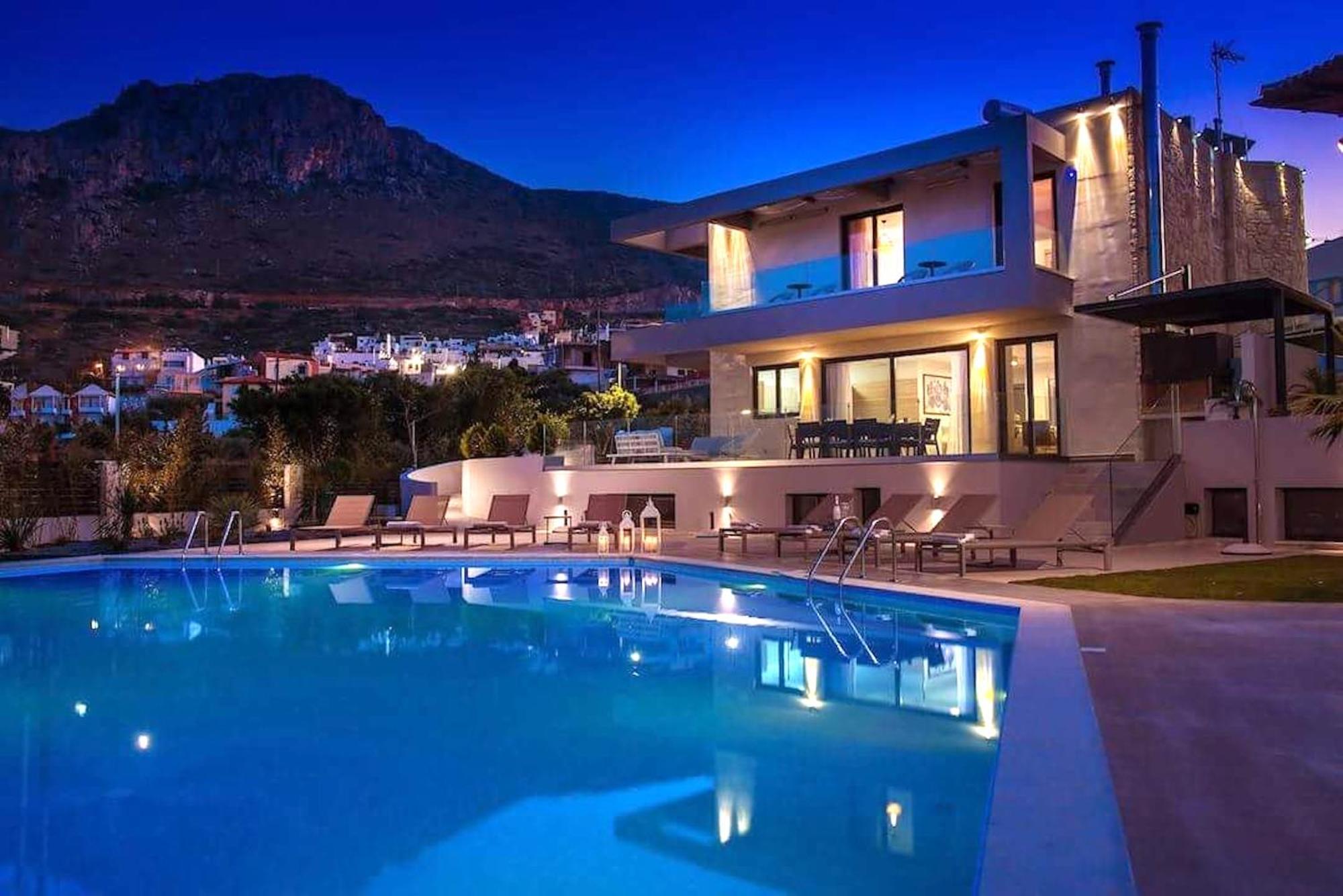 הרסוניסוס Orama Luxury Villa 4 Bedrooms With Private Pool מראה חיצוני תמונה